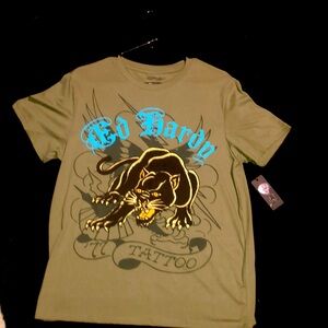 Ed Hardy Green Short Sleeve Tee with Bold Graphic